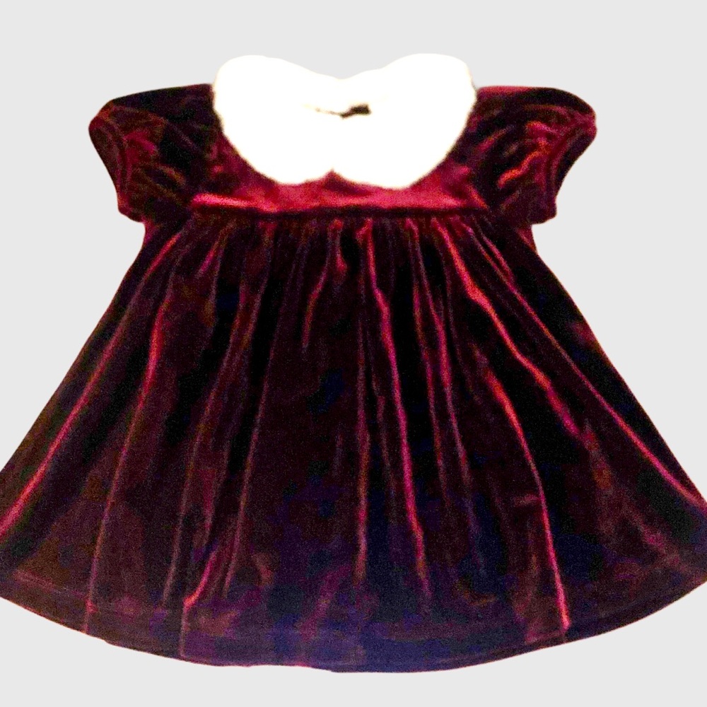 2 Piece Burgundy Velour Holiday Dress & Bloomers Size 12 mo.